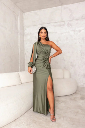 Valeria | One-sleeved satin dress