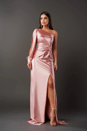 Valeria | One-sleeved satin dress