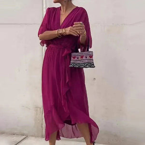 Ava Midi Dress with V-Neck and Loose Sleeves