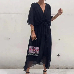 Ava Midi Dress with V-Neck and Loose Sleeves