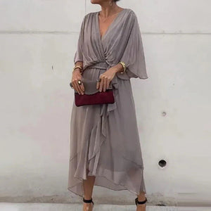 Ava Midi Dress with V-Neck and Loose Sleeves