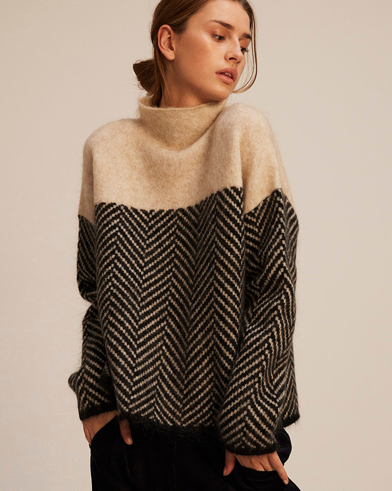 Herringbone High Collar Sweater