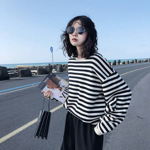 Long Sleeve Striped Retro Blouse