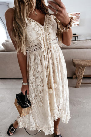 Lace and Ruffled Midi Mullet Dress