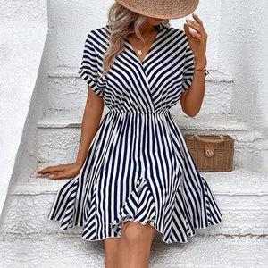 Short Striped Crossover Dress