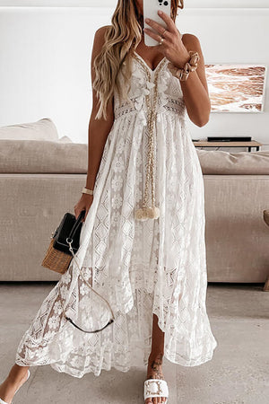 Lace and Ruffled Midi Mullet Dress