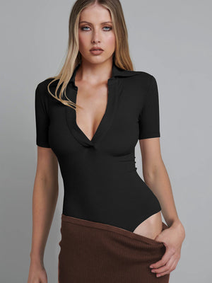 Bodysuit V Neckline Shirt Collar