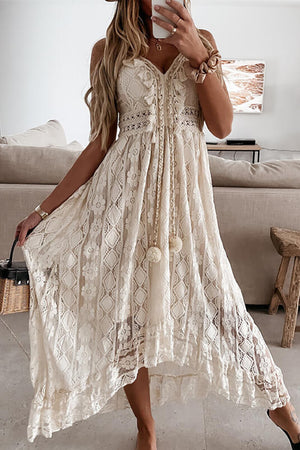 Lace and Ruffled Midi Mullet Dress