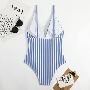 Striped V Neck Retro Swimsuit