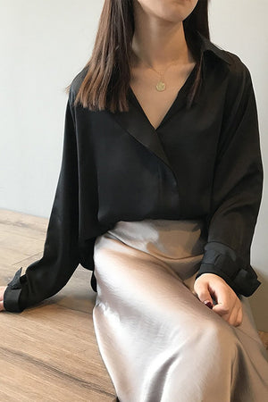 Long Sleeve Satin Blouse