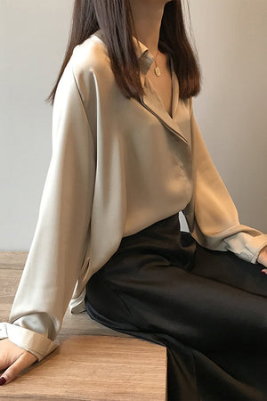 Long Sleeve Satin Blouse