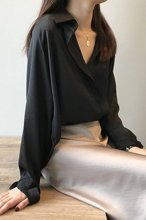 Long Sleeve Satin Blouse