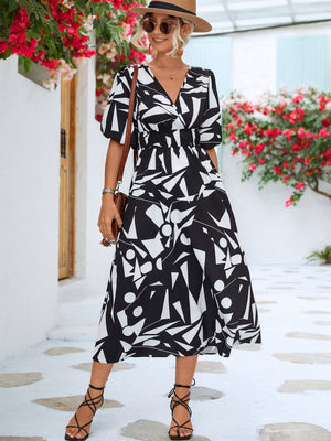 V-neck geometric print dress