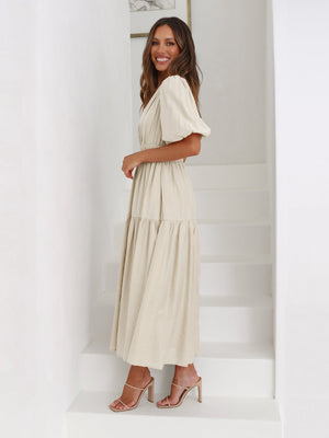 Ella Dress V Neckline Puffed Sleeves