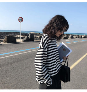 Long Sleeve Striped Retro Blouse