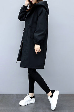 Hooded Long Jacket with Velvet Lining