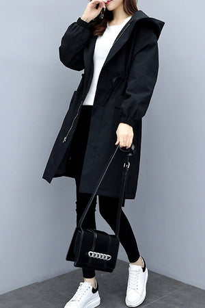 Hooded Long Jacket with Velvet Lining