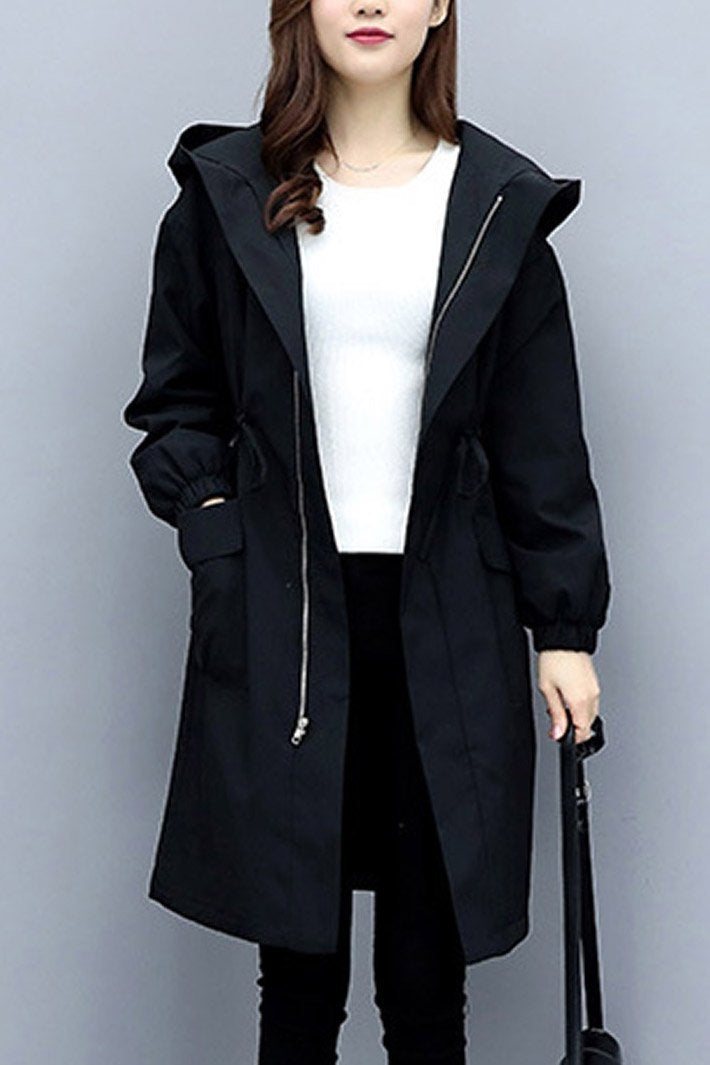 Hooded Long Jacket with Velvet Lining