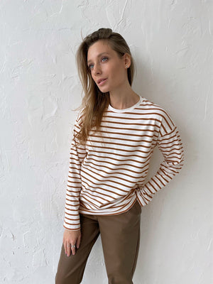 Long Sleeve Striped Fleece Blouse