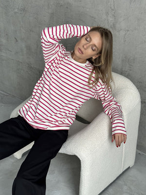 Long Sleeve Striped Fleece Blouse