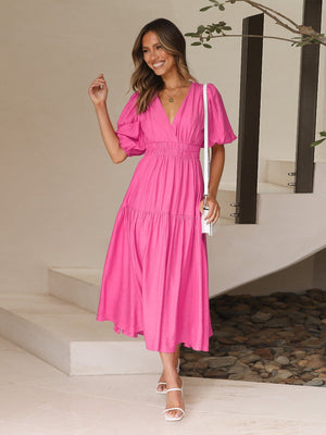 Ella Dress V Neckline Puffed Sleeves