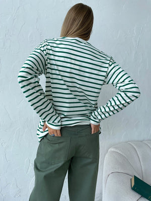 Long Sleeve Striped Fleece Blouse