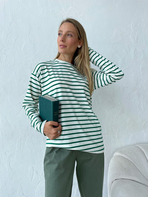 Long Sleeve Striped Fleece Blouse