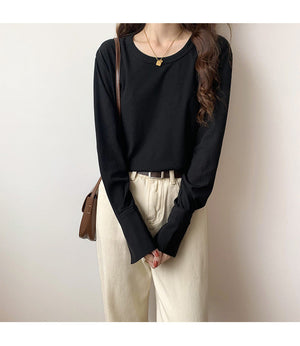 Ribbed Knit Blouse Long Sleeves with Button