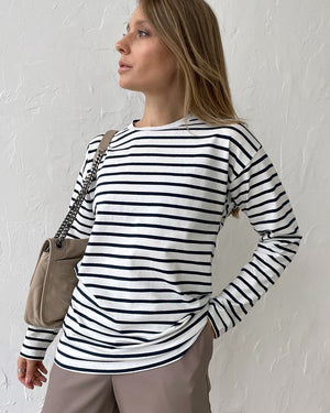 Long Sleeve Striped Fleece Blouse