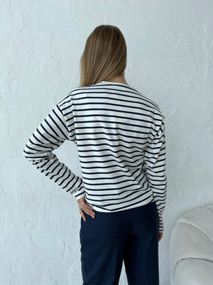 Long Sleeve Striped Fleece Blouse