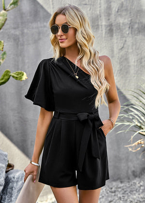 One Shoulder Tie-On Jumpsuit with Pockets