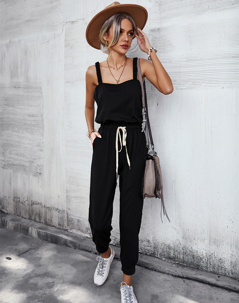 Elastic Waist Casual Jumpsuit with Pockets