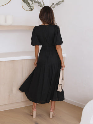 Ella Dress V Neckline Puffed Sleeves