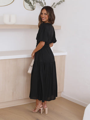 Ella Dress V Neckline Puffed Sleeves