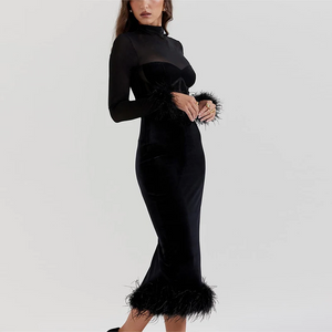 Elegant Feather Midi Dress