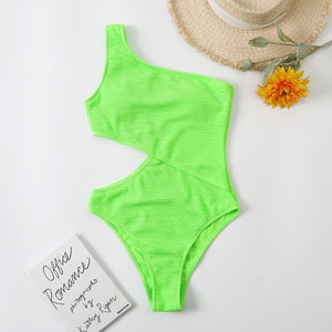 Single Shoulder Waistline Swimsuit