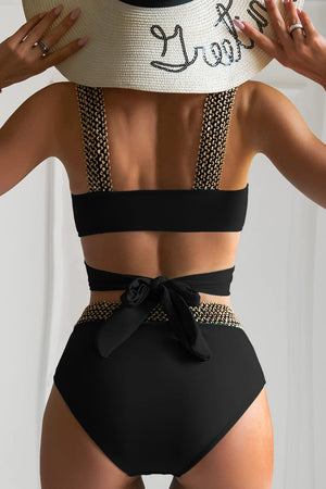 Gold Cross Strap High Waist Bikini