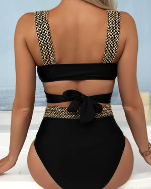 Gold Cross Strap High Waist Bikini