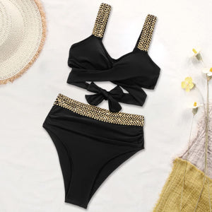 Gold Cross Strap High Waist Bikini