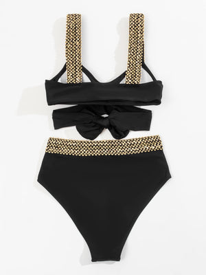 Gold Cross Strap High Waist Bikini