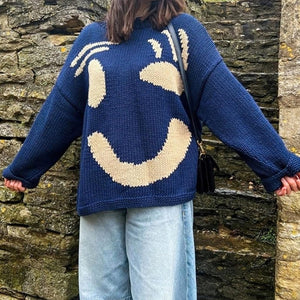 Oversize Thick Knit Smiley Blouse