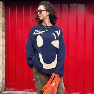 Oversize Thick Knit Smiley Blouse