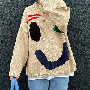 Oversize Thick Knit Smiley Blouse