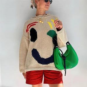 Oversize Thick Knit Smiley Blouse