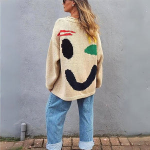 Oversize Thick Knit Smiley Blouse