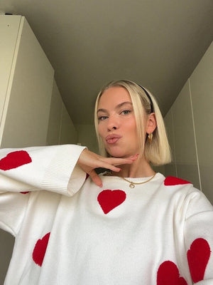 Love Hearts Embroidered Knit Sweater