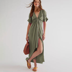 Maxi V-neck Slit Dress