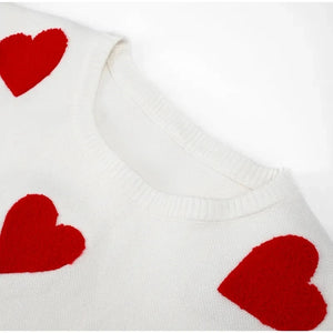 Love Embroidered Hearts Knitted Sweater