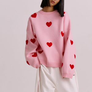 Love Embroidered Hearts Knitted Sweater