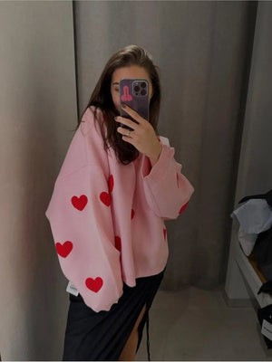 Love Hearts Embroidered Knit Sweater